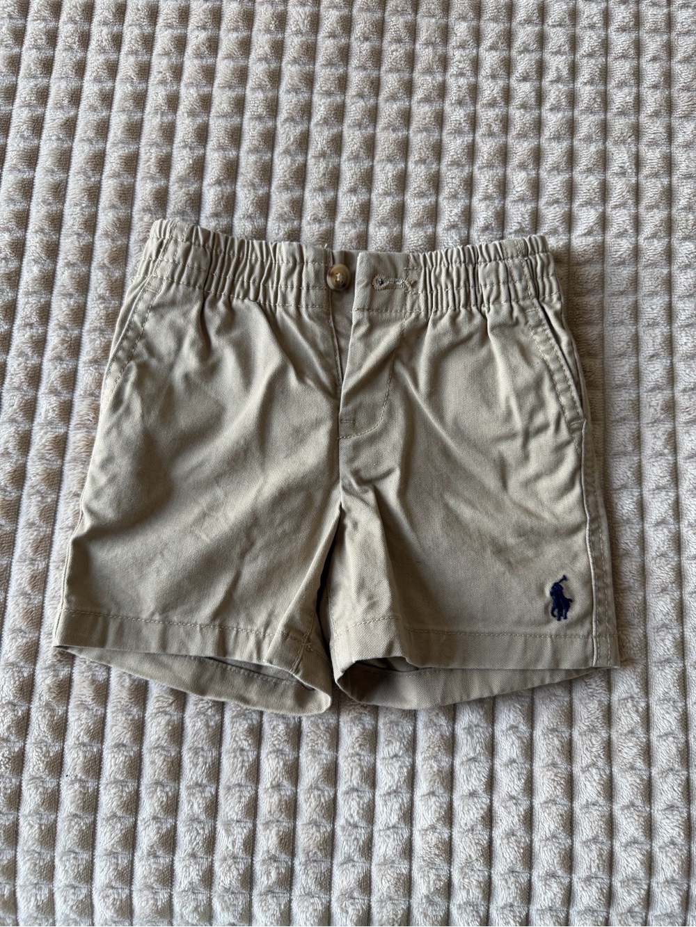 Ralph Lauren Kids Khaki Elastic-Waist Chino Shorts with Navy Polo Logo